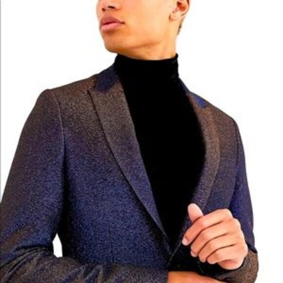 ASOS DESIGN BLACK GLITTER VELVET BLAZER SIZE 38L - Picture 1 of 7